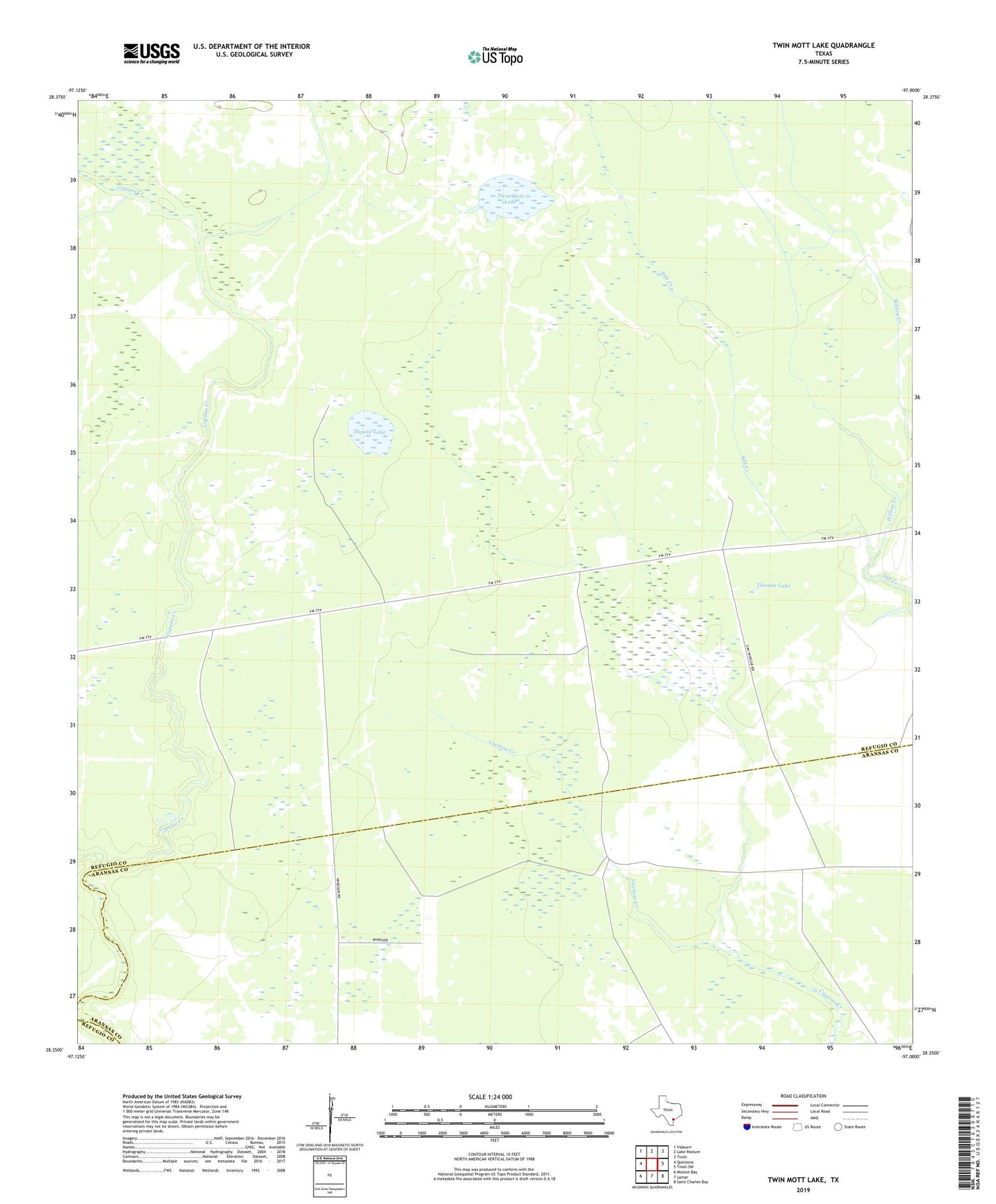 Twin Mott Lake Texas US Topo Map Image