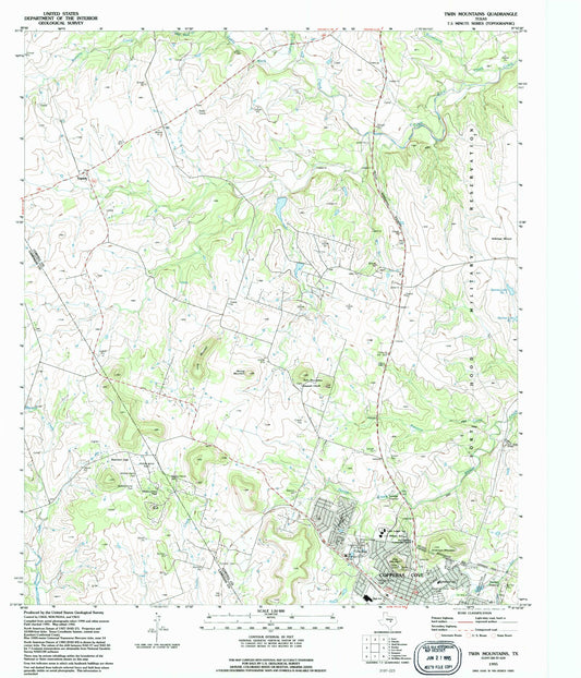 Classic USGS Twin Mountains Texas 7.5'x7.5' Topo Map Image