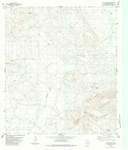Classic USGS Twin Peaks Texas 7.5'x7.5' Topo Map Image