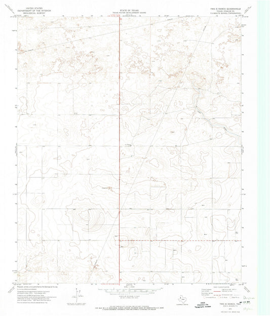 Classic USGS Two B Ranch Texas 7.5'x7.5' Topo Map Image