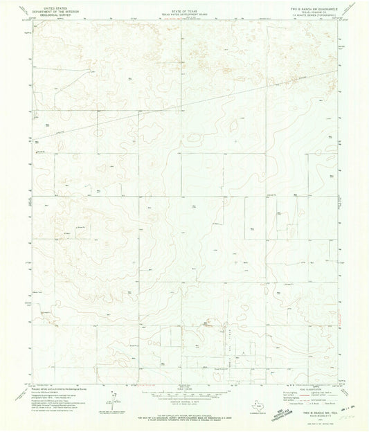 Classic USGS Two B Ranch SW Texas 7.5'x7.5' Topo Map Image