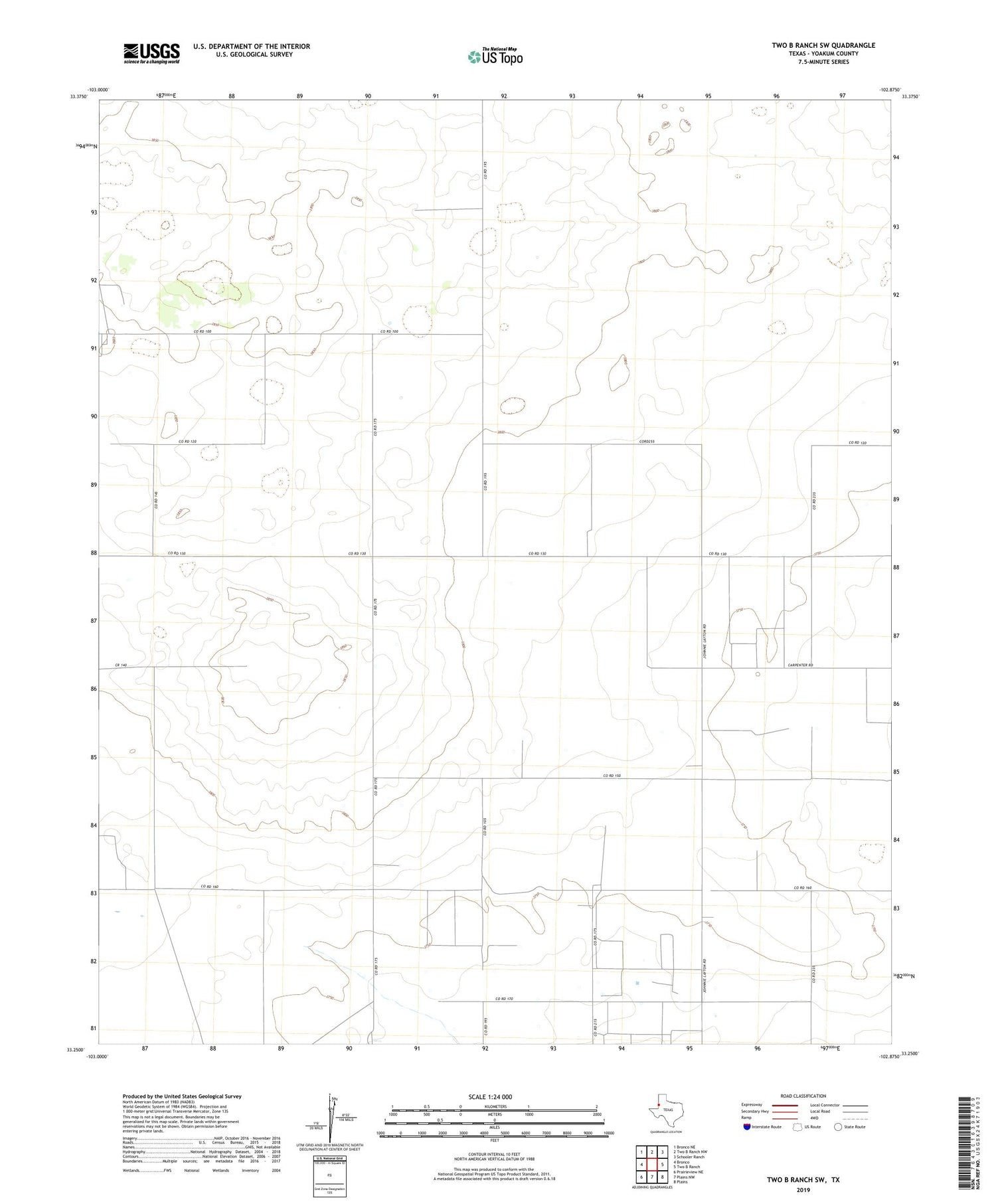 Two B Ranch SW Texas US Topo Map Image