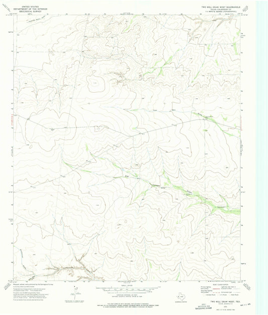 Classic USGS Two Mill Draw West Texas 7.5'x7.5' Topo Map Image