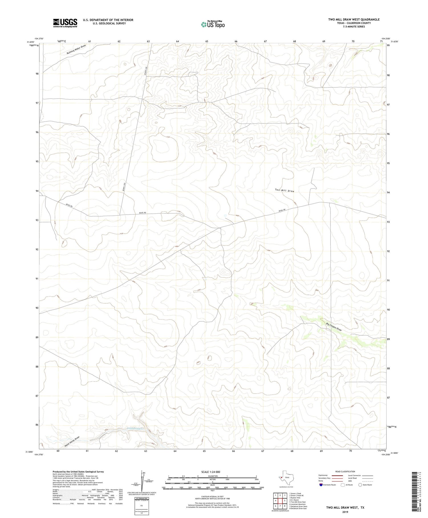 Two Mill Draw West Texas US Topo Map Image