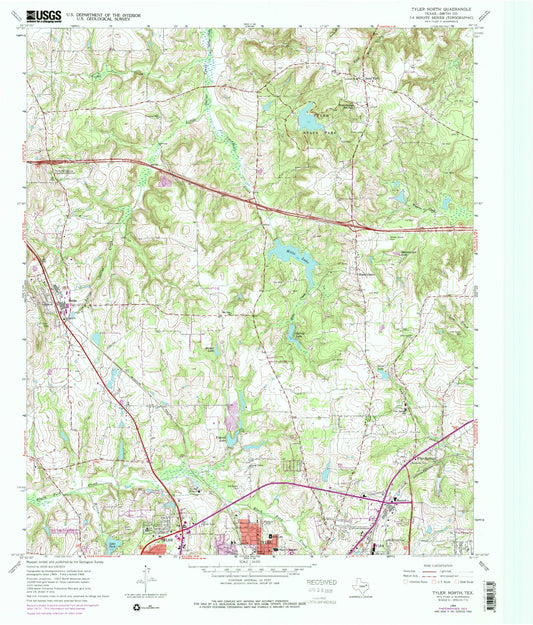 Classic USGS Tyler North Texas 7.5'x7.5' Topo Map Image