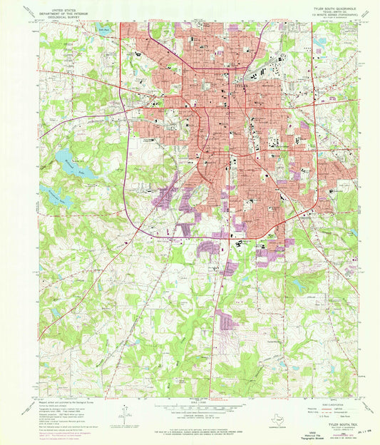 Classic USGS Tyler South Texas 7.5'x7.5' Topo Map Image