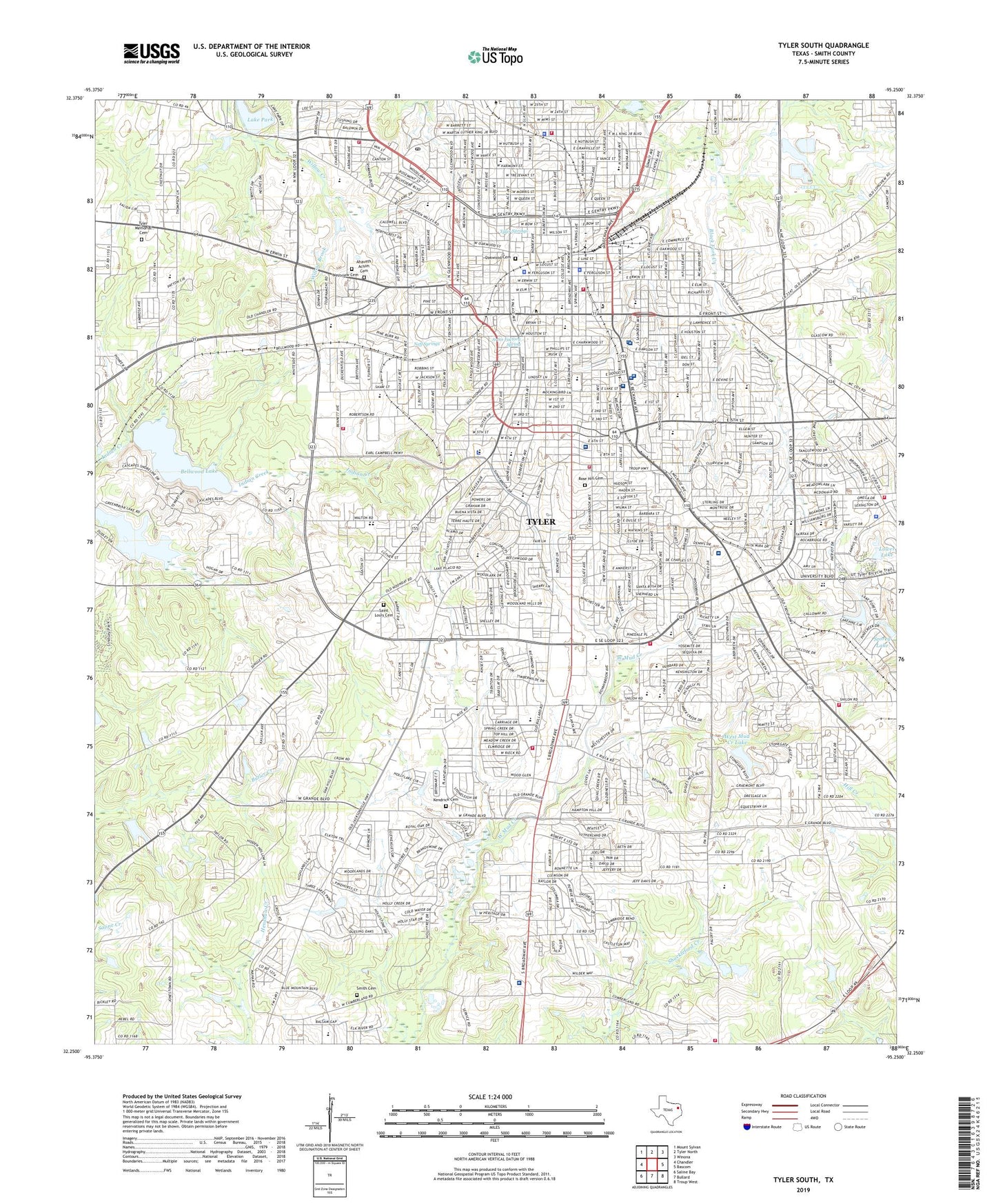 Tyler South Texas US Topo Map Image