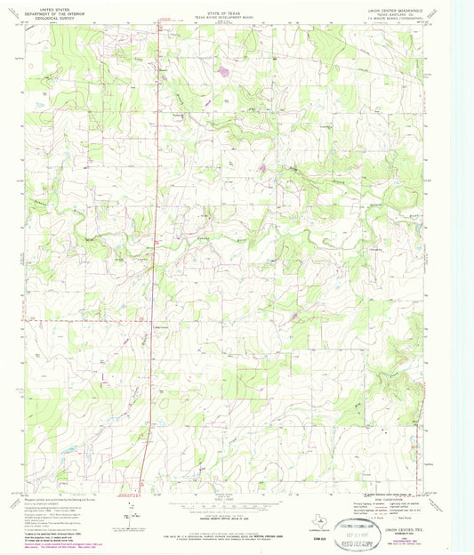 Classic USGS Union Center Texas 7.5'x7.5' Topo Map Image