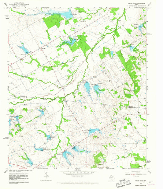 Classic USGS Union High Texas 7.5'x7.5' Topo Map Image