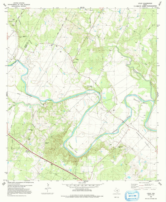 Classic USGS Utley Texas 7.5'x7.5' Topo Map Image