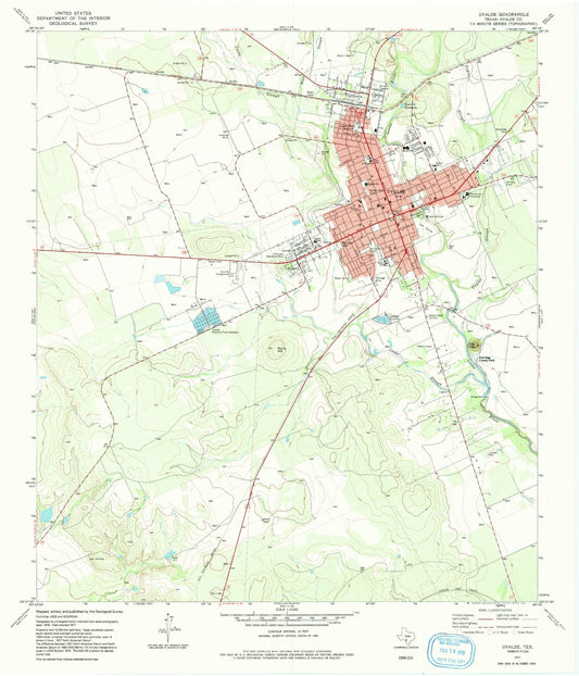 Classic USGS Uvalde Texas 7.5'x7.5' Topo Map Image