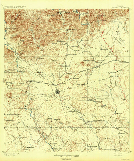 Historic 1898 Uvalde Texas 30'x30' Topo Map Image