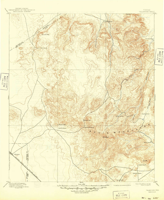 Historic 1897 Valentine Texas 30'x30' Topo Map Image