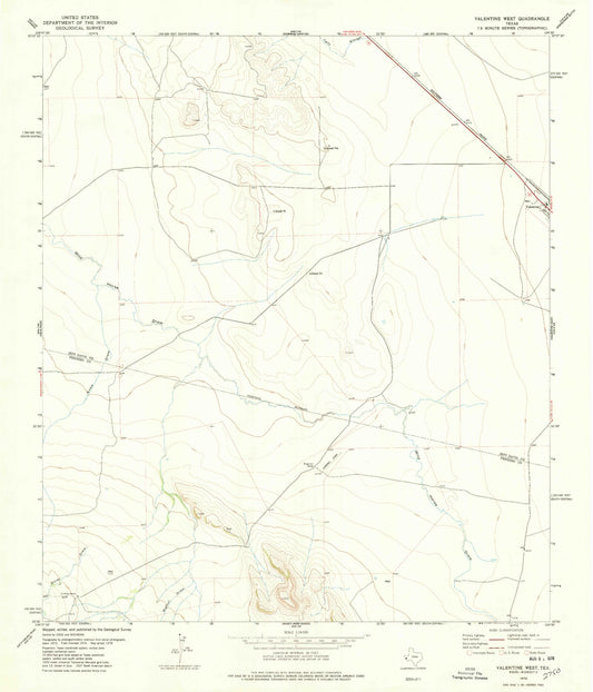 Classic USGS Valentine West Texas 7.5'x7.5' Topo Map Image