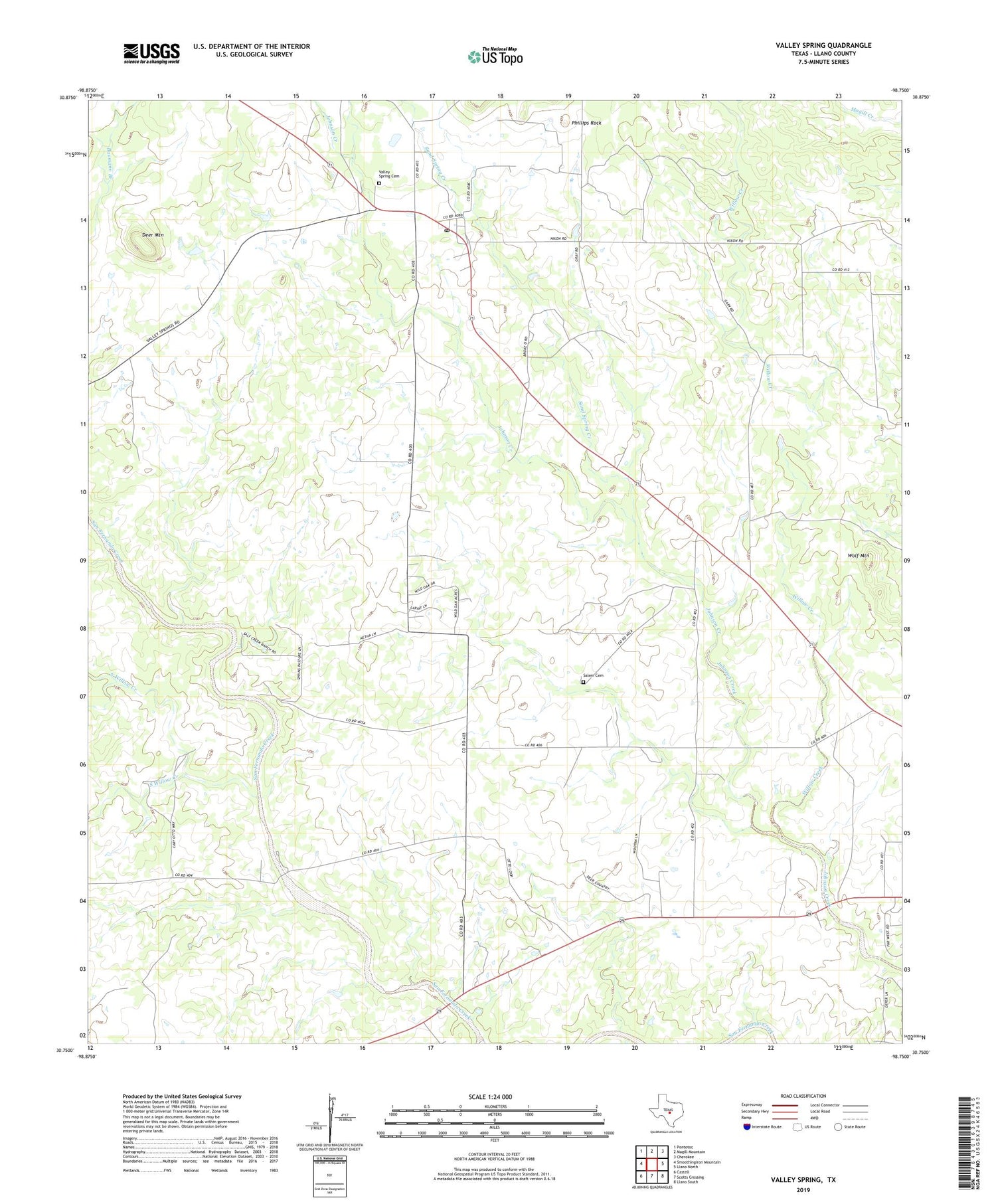 Valley Spring Texas US Topo Map Image