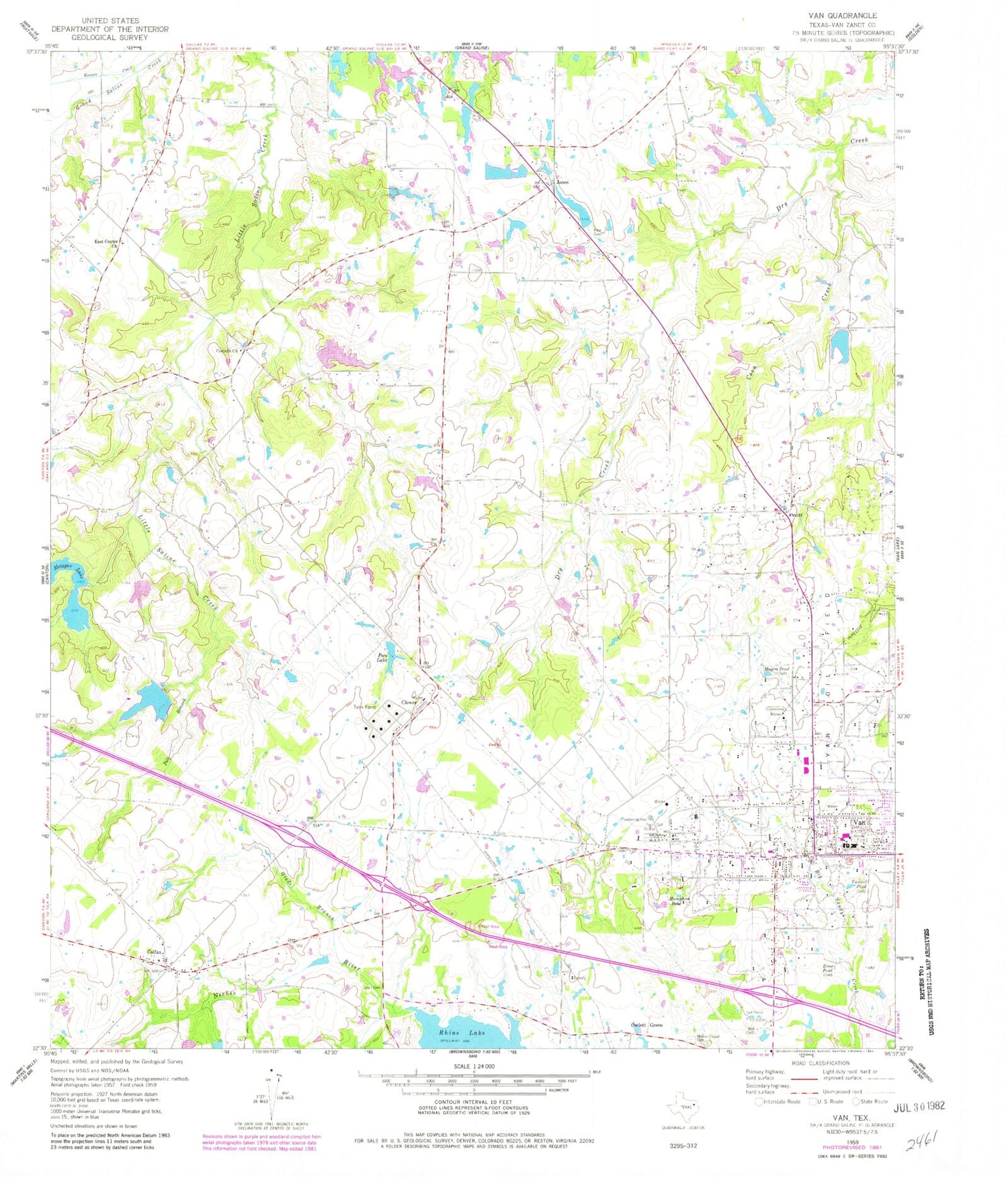 Classic USGS Van Texas 7.5'x7.5' Topo Map Image