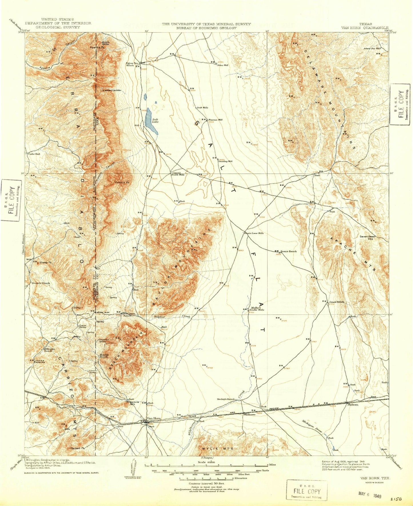 Historic 1906 Van Horn Texas 30'x30' Topo Map Image