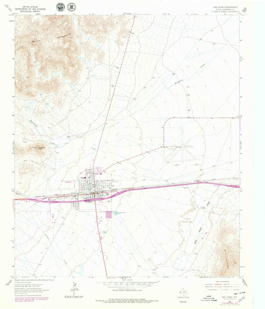 Classic USGS Van Horn Texas 7.5'x7.5' Topo Map Image