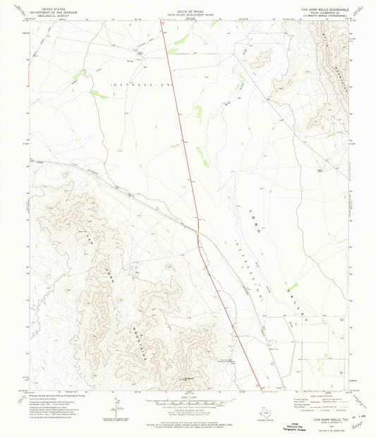 Classic USGS Van Horn Wells Texas 7.5'x7.5' Topo Map Image