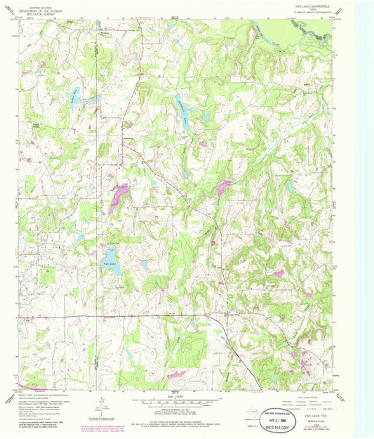 Classic USGS Van Lake Texas 7.5'x7.5' Topo Map Image