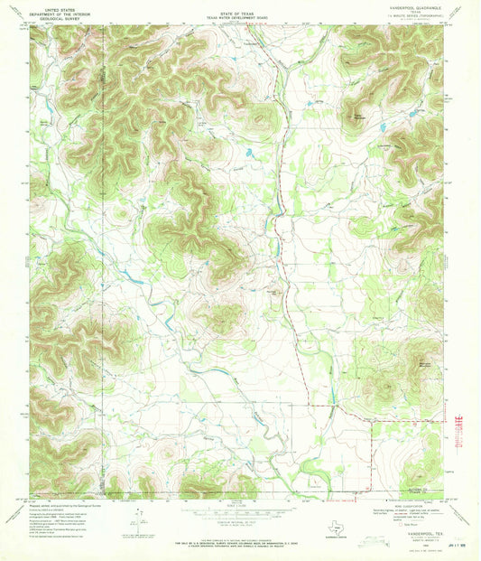 Classic USGS Vanderpool Texas 7.5'x7.5' Topo Map Image