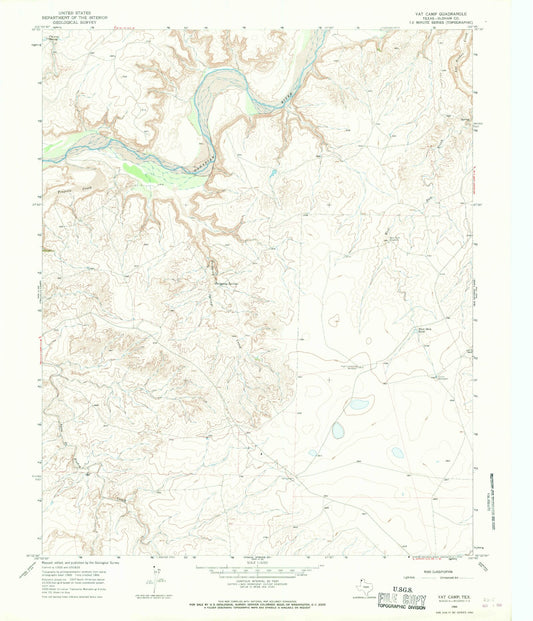 Classic USGS Vat Camp Texas 7.5'x7.5' Topo Map Image