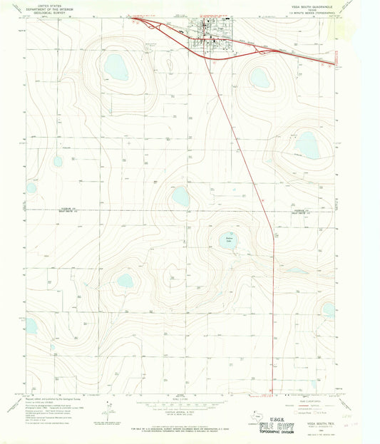 Classic USGS Vega South Texas 7.5'x7.5' Topo Map Image