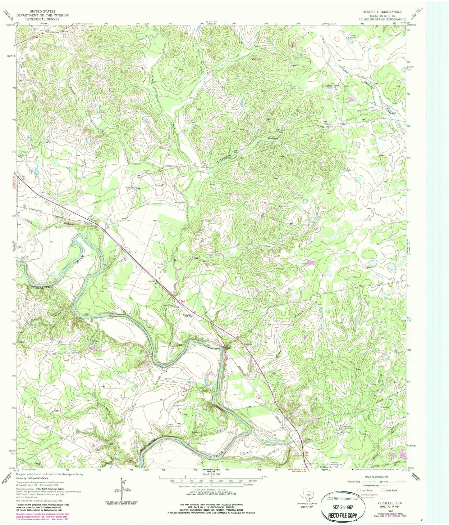 Classic USGS Verhelle Texas 7.5'x7.5' Topo Map Image