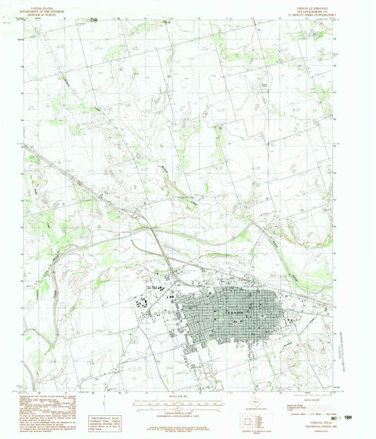 Classic USGS Vernon Texas 7.5'x7.5' Topo Map Image