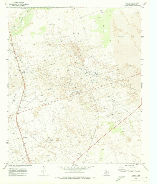 Classic USGS Vesrue Texas 7.5'x7.5' Topo Map Image