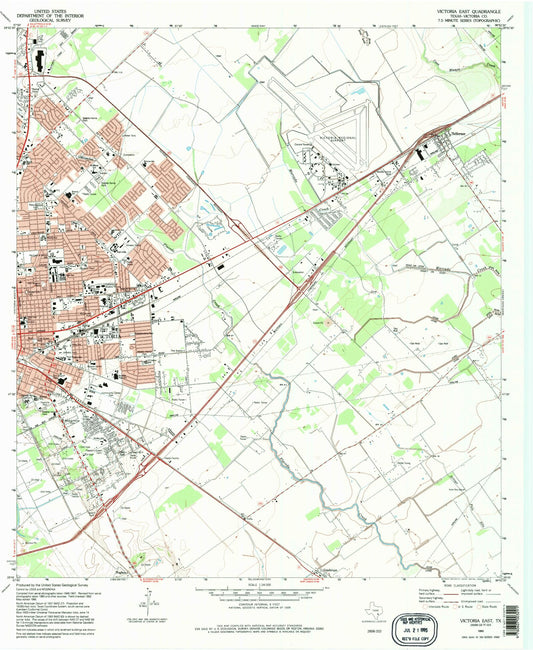 Classic USGS Victoria East Texas 7.5'x7.5' Topo Map Image