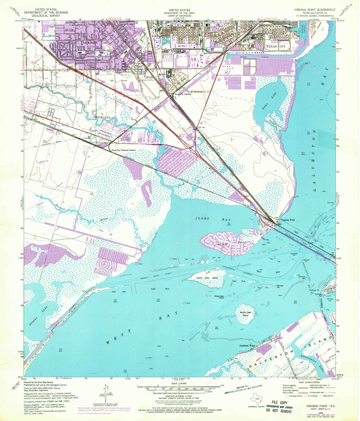 Classic USGS Virginia Point Texas 7.5'x7.5' Topo Map Image