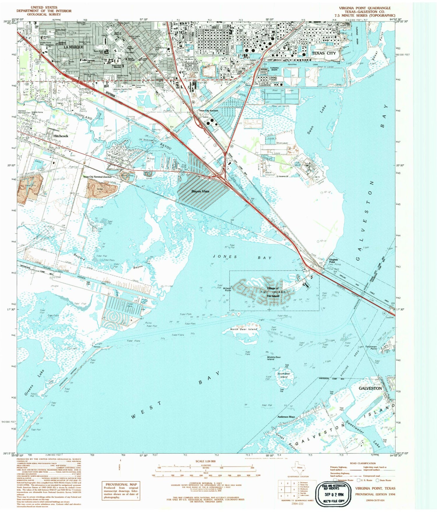 Classic USGS Virginia Point Texas 7.5'x7.5' Topo Map Image