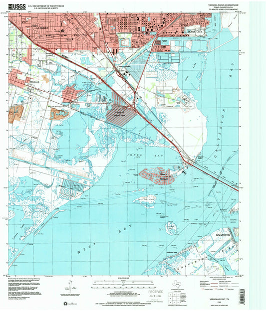 Classic USGS Virginia Point Texas 7.5'x7.5' Topo Map Image