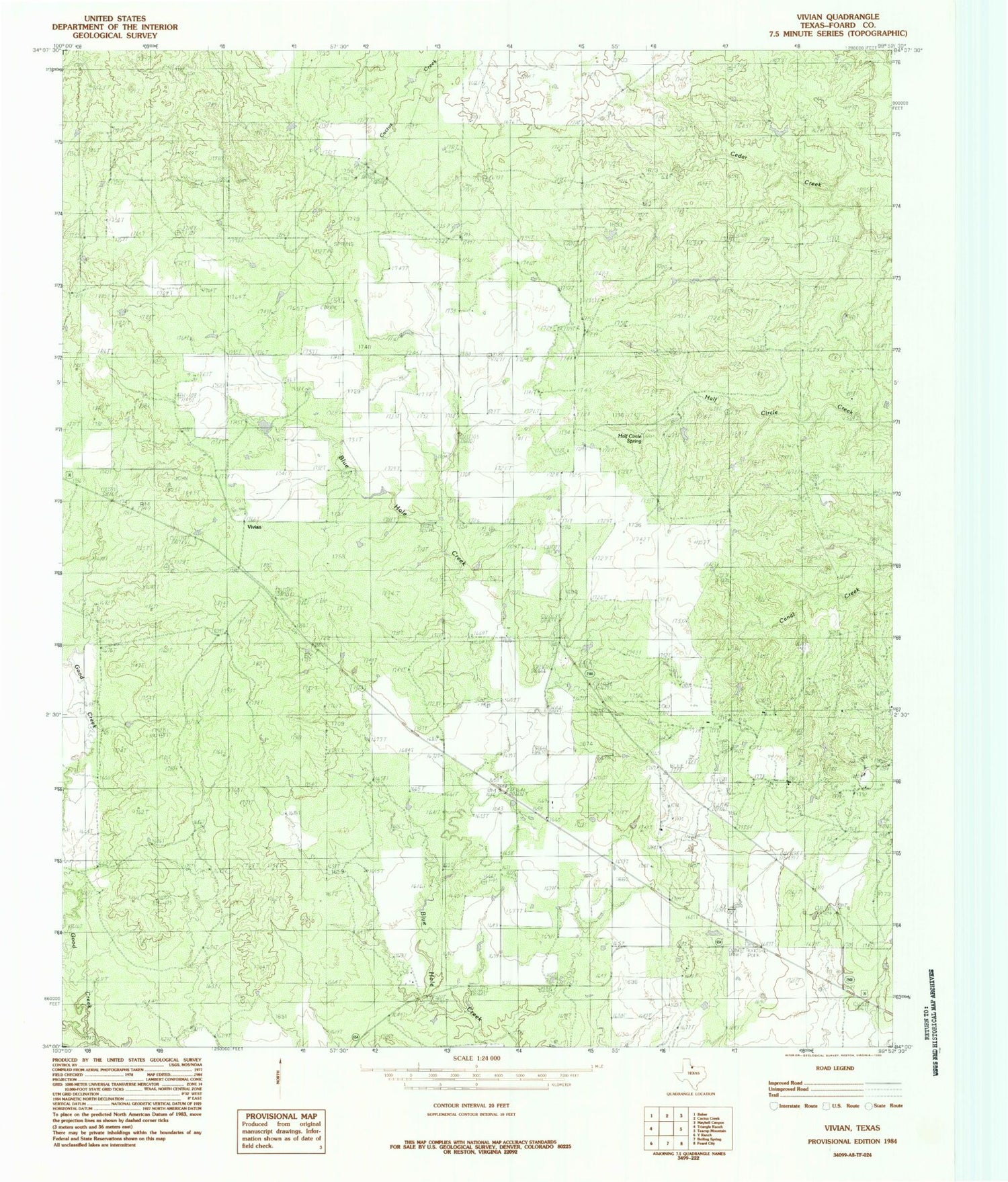 Classic USGS Vivian Texas 7.5'x7.5' Topo Map Image