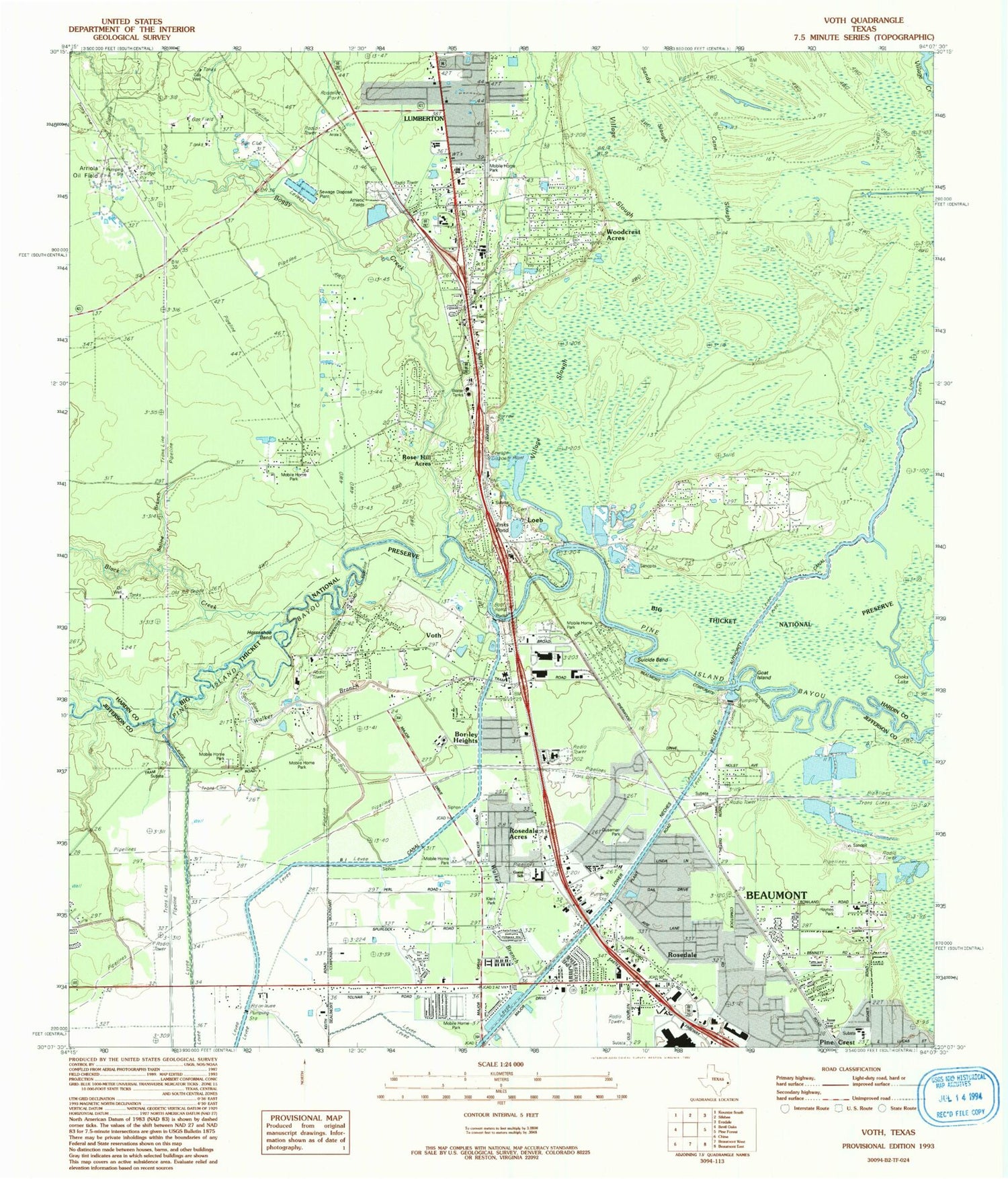 Classic USGS Voth Texas 7.5'x7.5' Topo Map Image