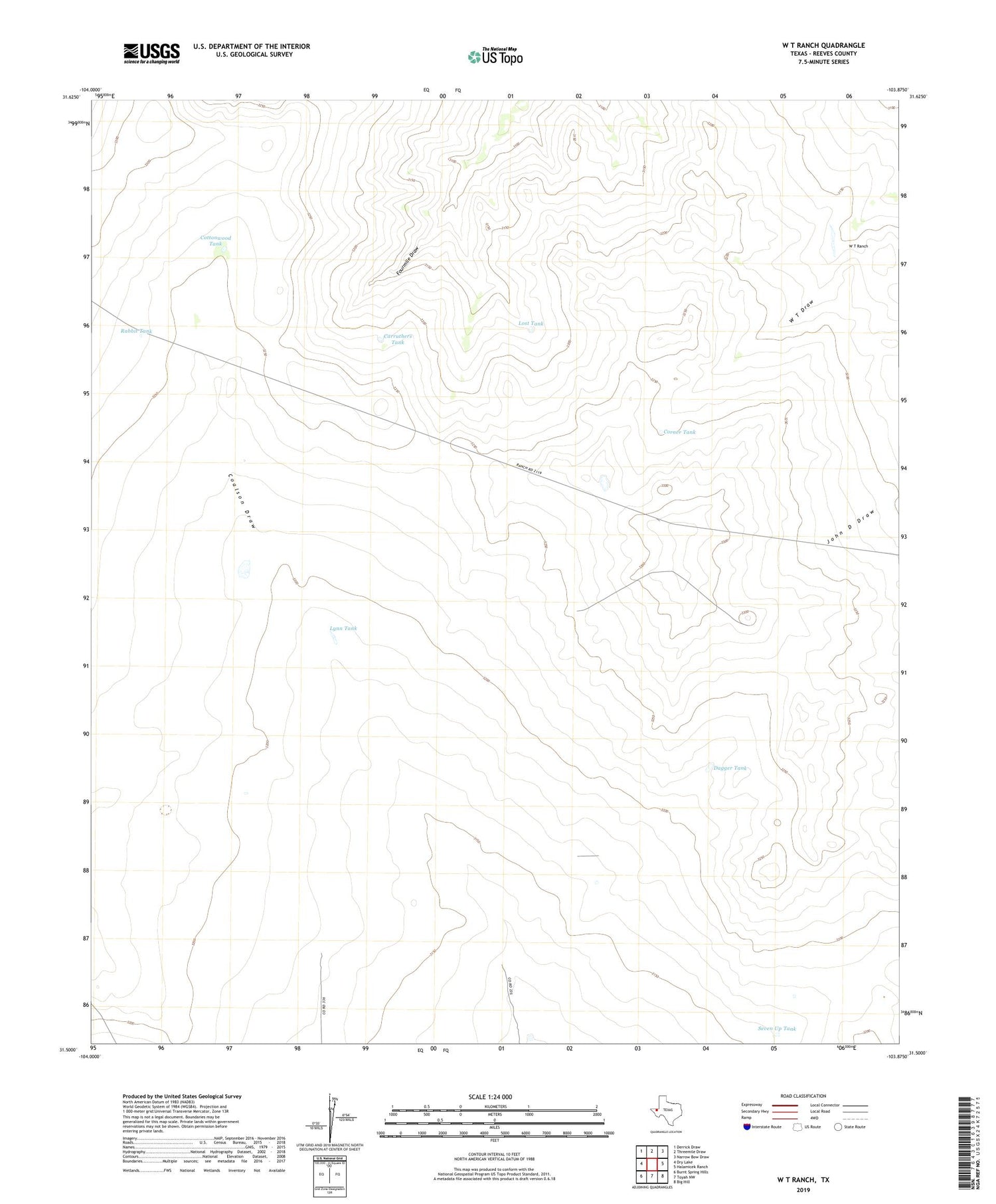 W T Ranch Texas US Topo Map Image