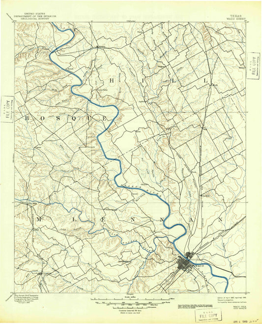 Historic 1892 Waco Texas 30'x30' Topo Map Image