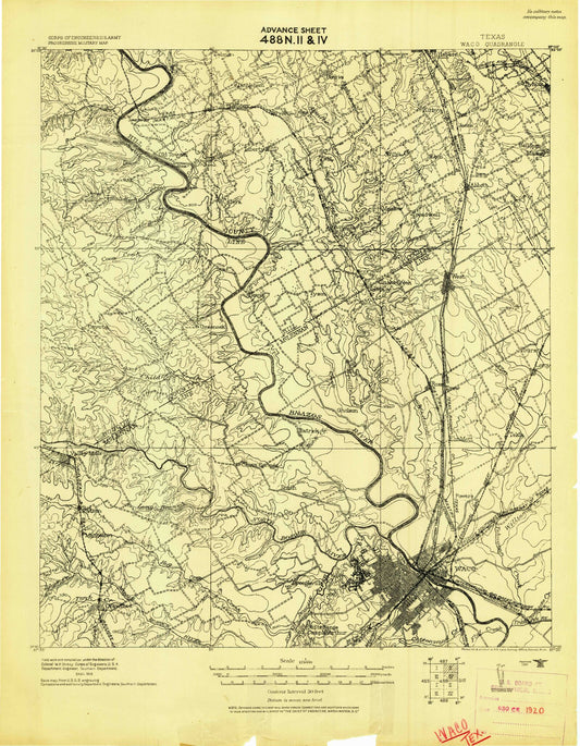 Historic 1920 Waco Texas 30'x30' Topo Map Image