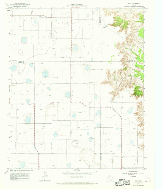 Classic USGS Wake Texas 7.5'x7.5' Topo Map Image