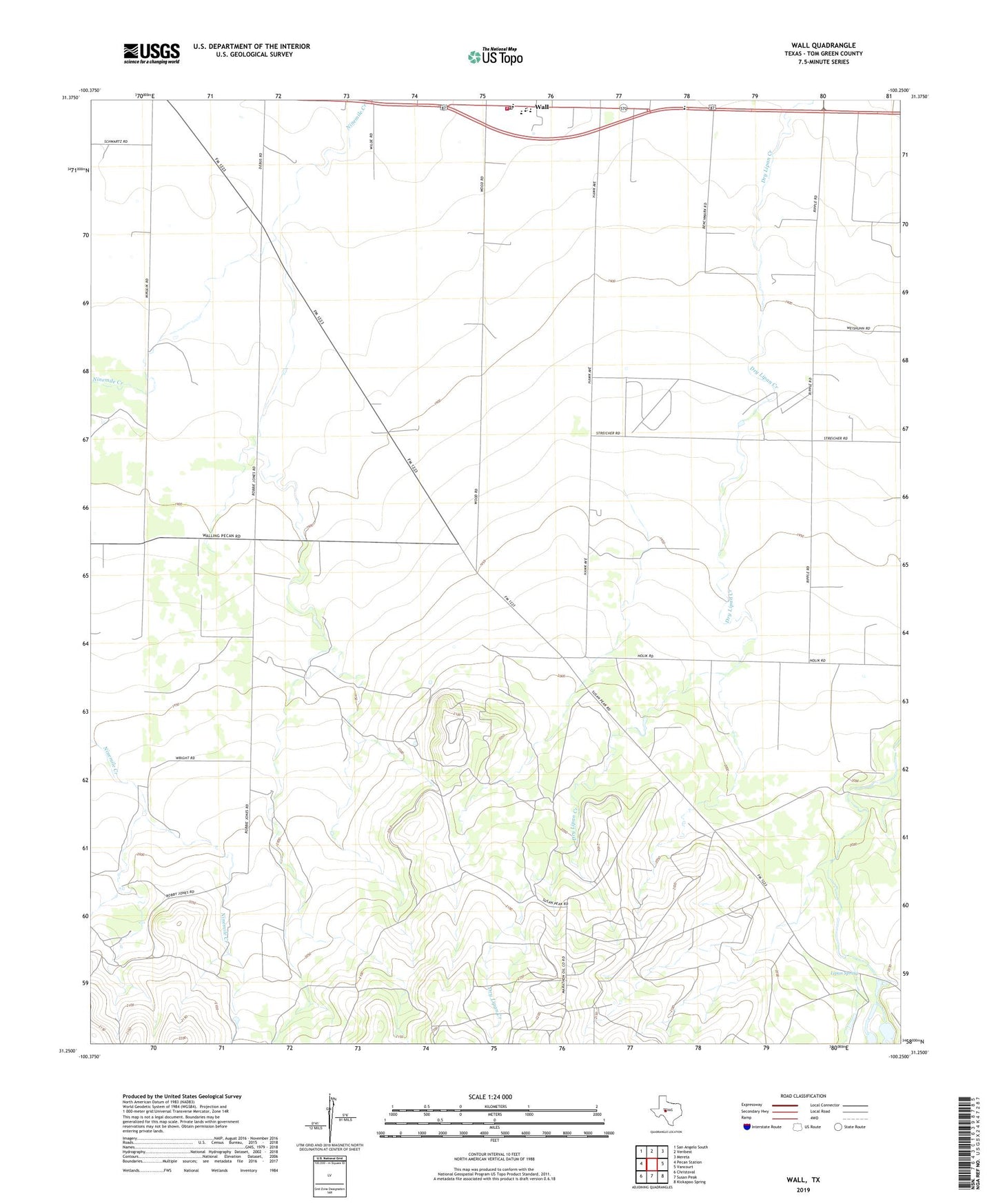 Wall Texas US Topo Map Image