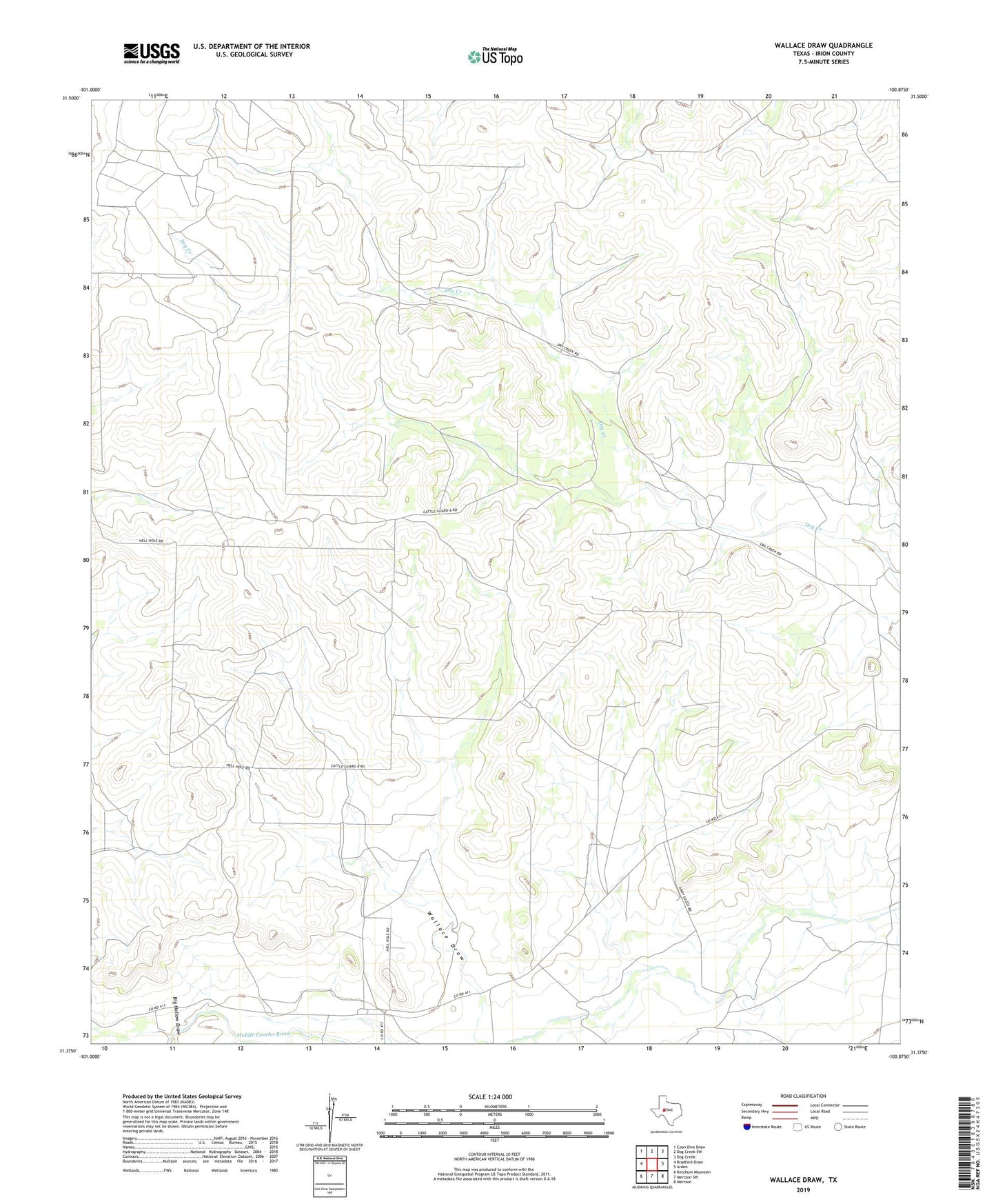 Wallace Draw Texas US Topo Map Image