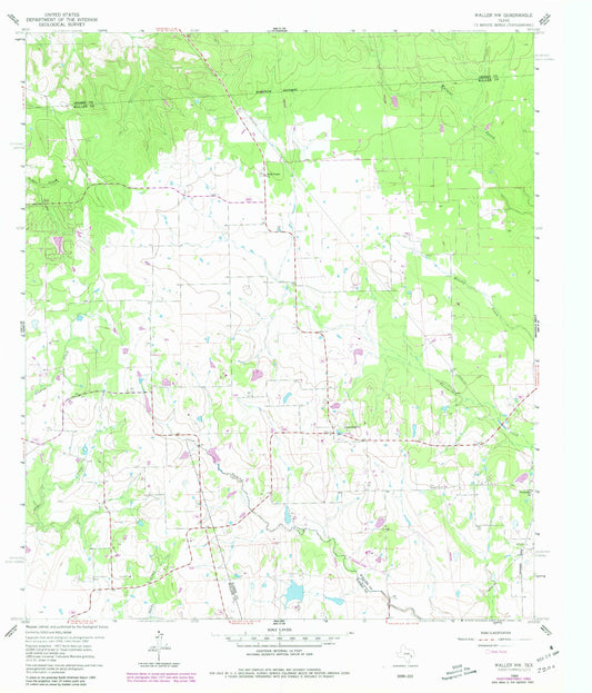 Classic USGS Waller NW Texas 7.5'x7.5' Topo Map Image