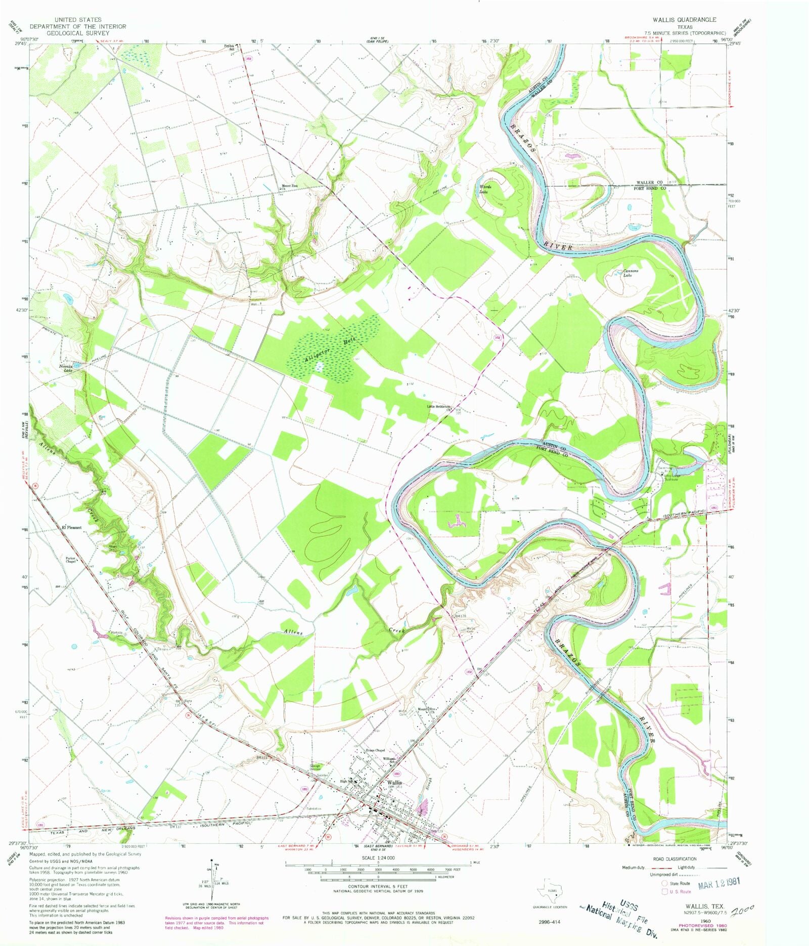 Classic USGS Wallis Texas 7.5'x7.5' Topo Map MyTopo Map Store
