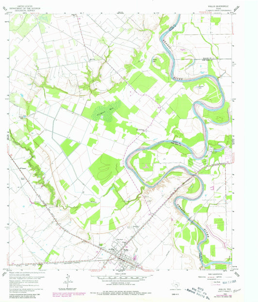 Classic USGS Wallis Texas 7.5'x7.5' Topo Map Image