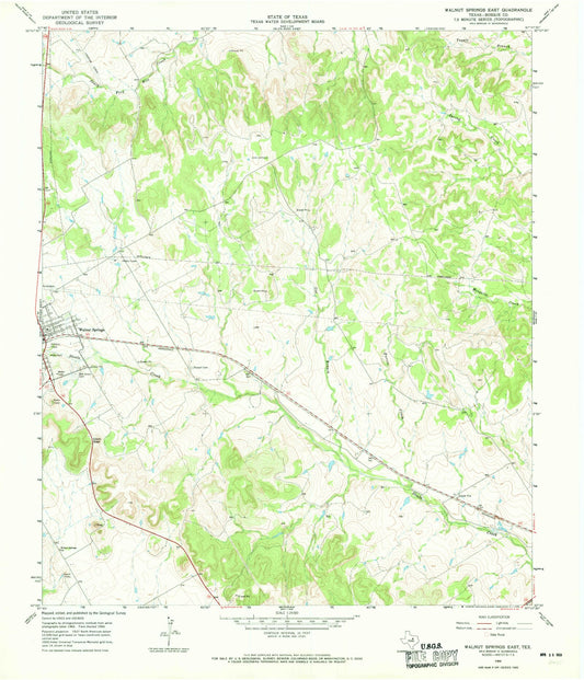 Classic USGS Walnut Springs East Texas 7.5'x7.5' Topo Map Image
