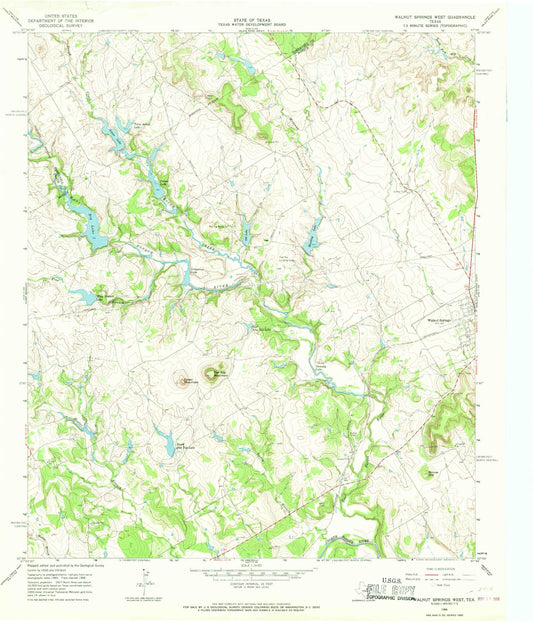 Classic USGS Walnut Springs West Texas 7.5'x7.5' Topo Map Image