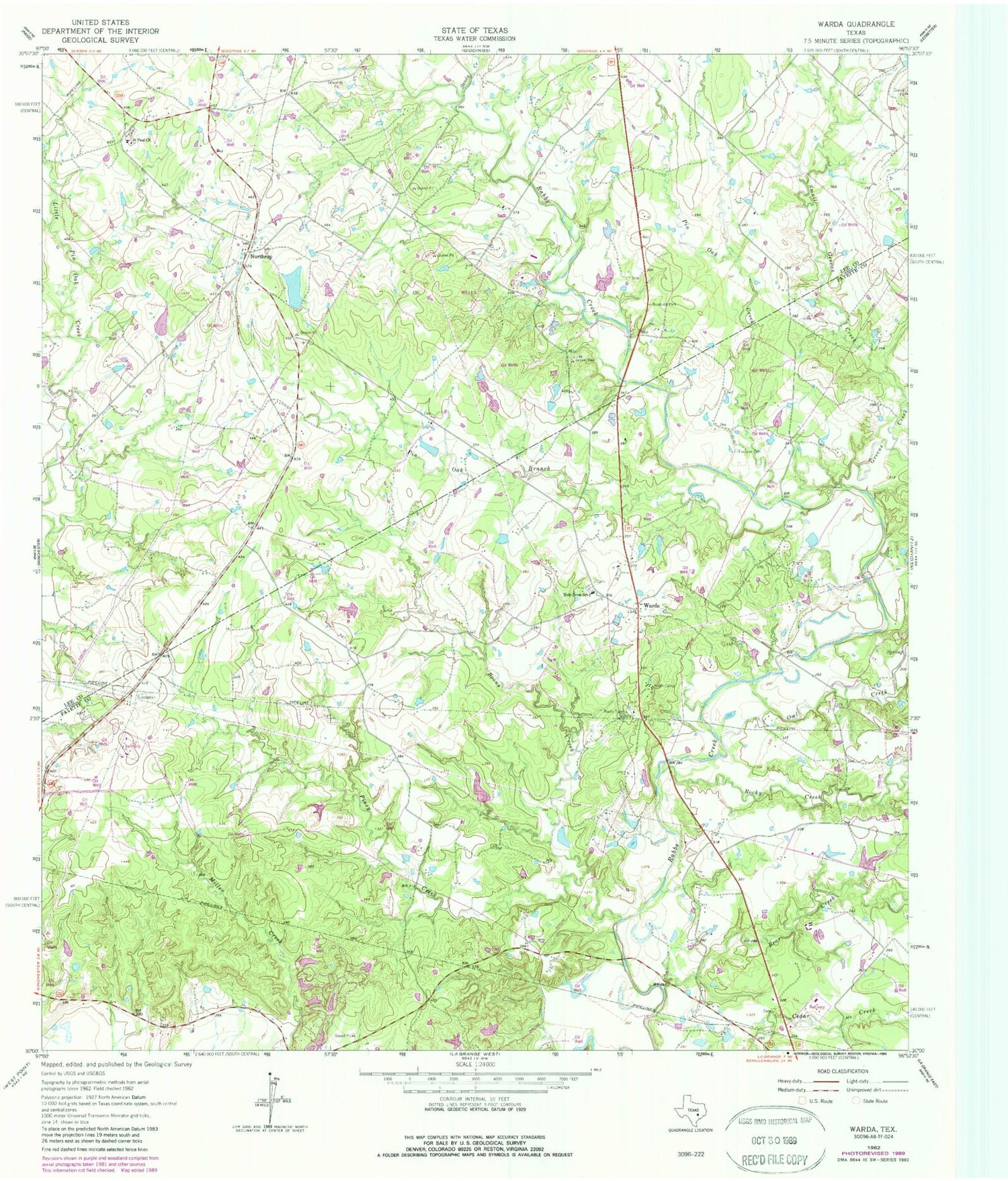 Classic USGS Warda Texas 7.5'x7.5' Topo Map Image
