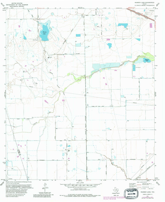 Classic USGS Warren Lake Texas 7.5'x7.5' Topo Map Image