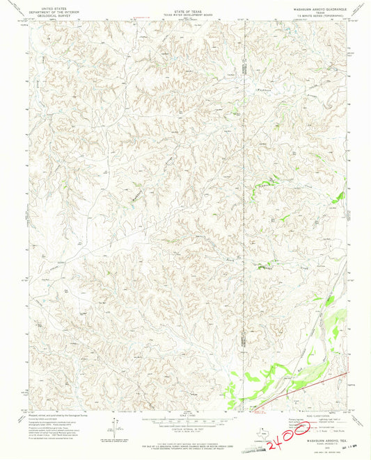 Classic USGS Washburn Arroyo Texas 7.5'x7.5' Topo Map Image